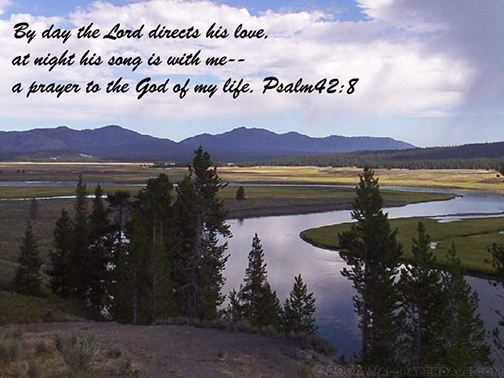 [Photo of a peaceful river with a Scripture verse superimposed]