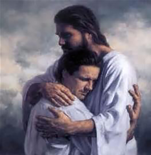 Painting of Jesus hugging a male child