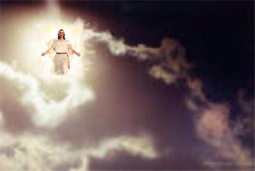 [Photo of Jesus returning in the clouds]