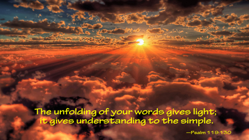 Photo of a sunrise with a Scripture verse superimposed