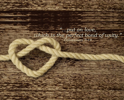 Photo of a knot with words superimposed