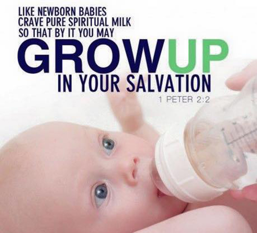 Photo of a baby and bottle with words superimposed