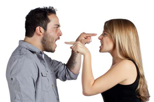 woman and man fighting