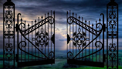 [Photo of open gates]